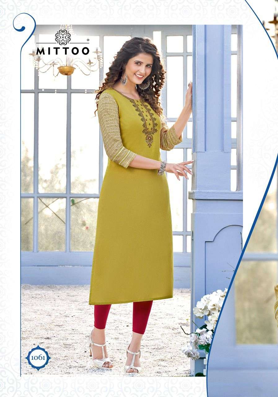 A Line MITTOO RAASHI MASLIN KURTIS LATEST CATLOG at Rs 1060/piece in Surat