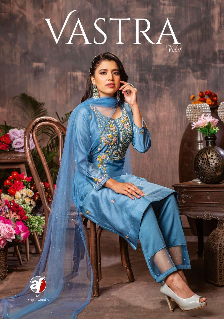 ANJU FABRIC PRESENT VASTRA VOL 2 KURTI PANT WITH DUPATTA SET COLLECTION WHOLESALE