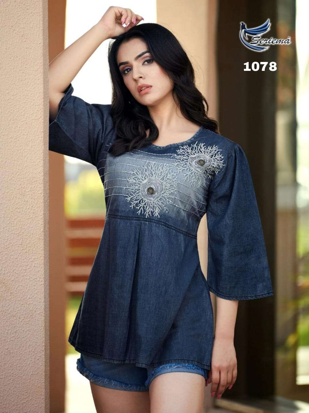 SERIEMA LAUNCH WONDER VOL 2 PRESENT D.NO 1078 DENIM TOP TUNIC STYLE