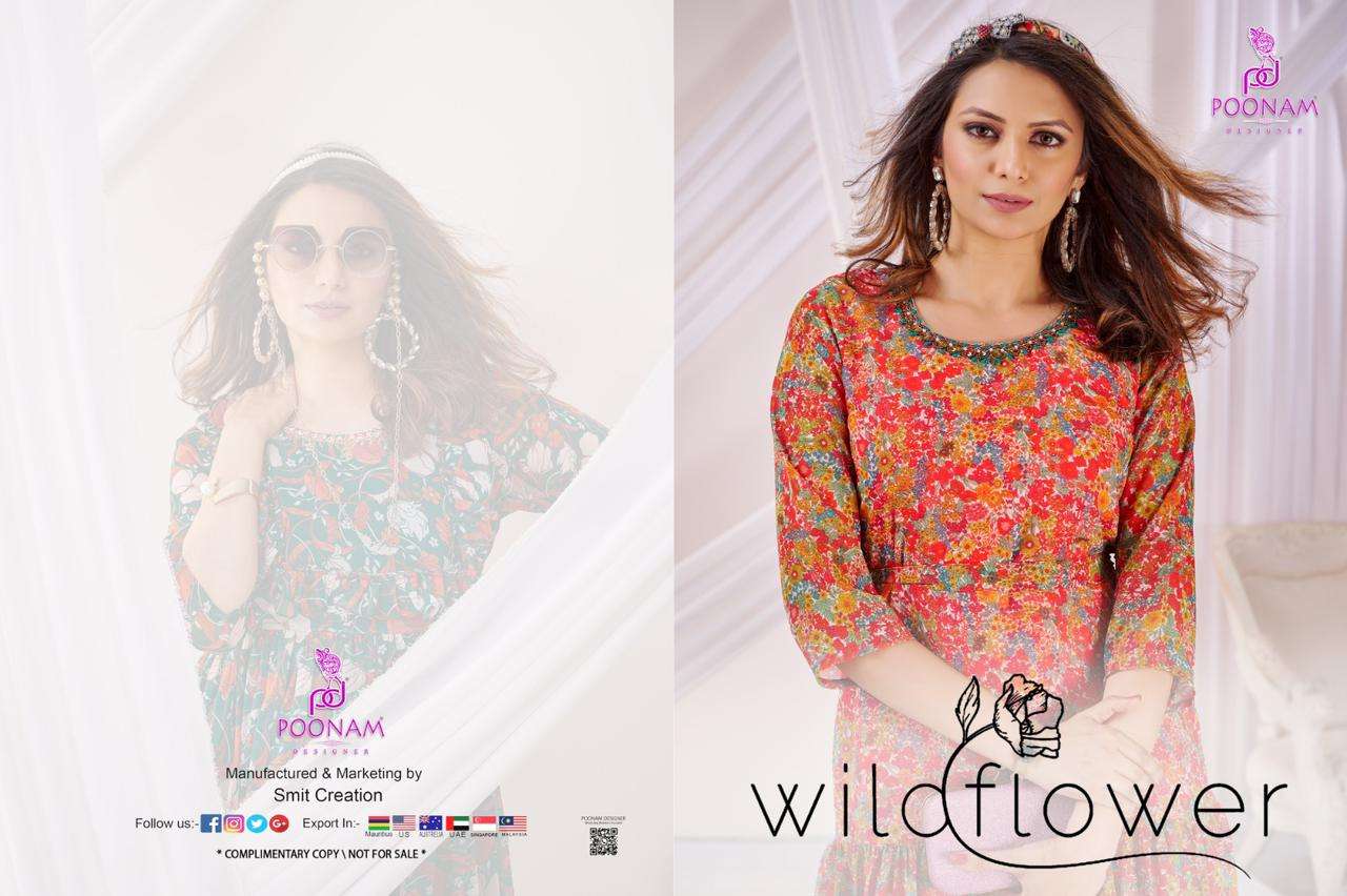 POONAM DESIGNER PRESENT LAUNCH NEW CATALOGUE WILD FLOWER 1PC CONCEPT FANCY TOP COLLECTION- WHOLESALE DEAR SURAT