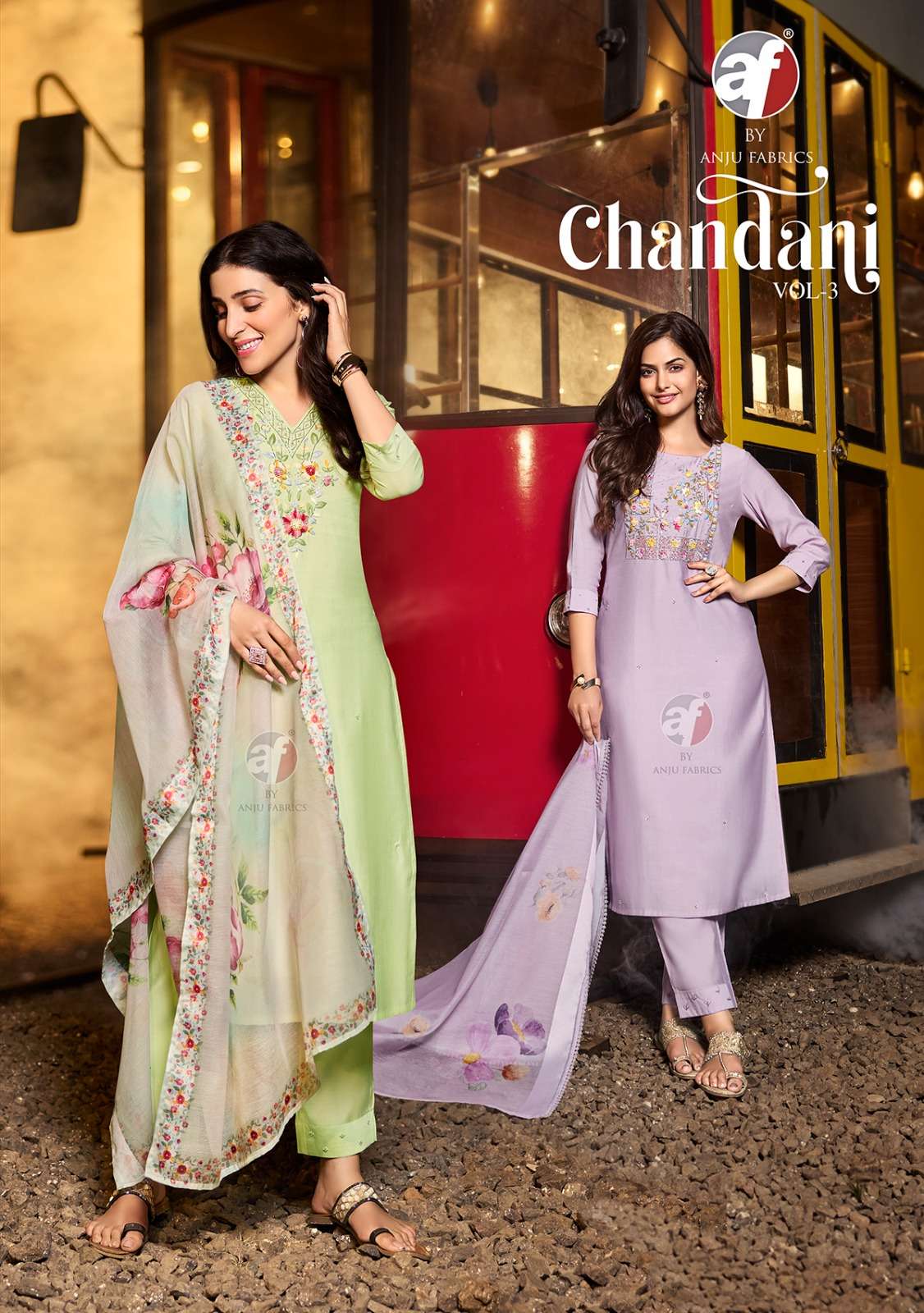 CHANDANI VOL-3 BY ANJU FABRICS KURTI PANT & DIGITAL DUPATTA WITH EMBROIDERY NECK 