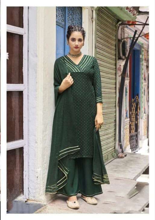 GL-1004 ML STYLISH RAYON KURTI PLAZO WITH DUPATTA LACE 