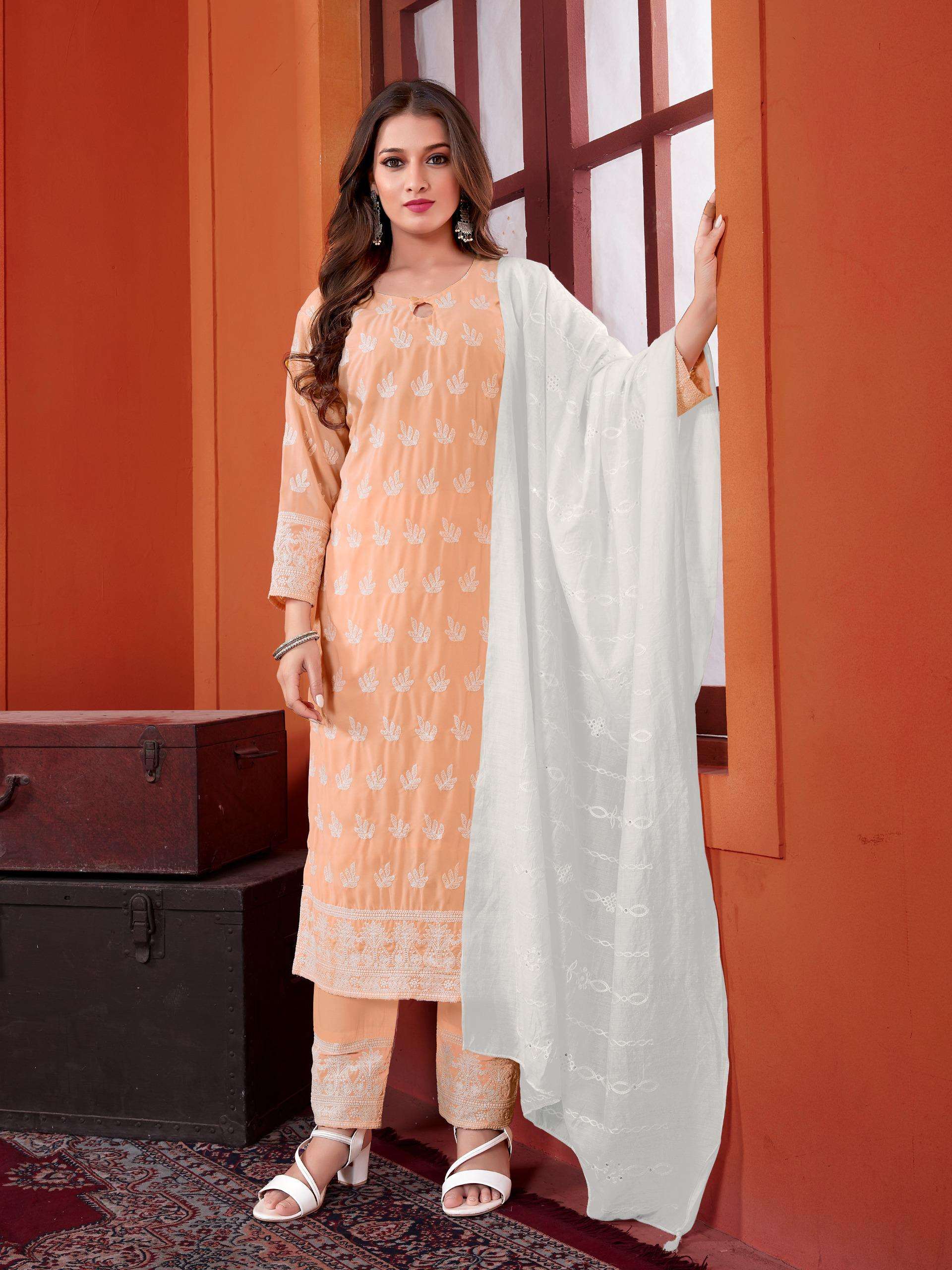 GEORGETTE CHIKANKARI KURTI BY TEXO FAB