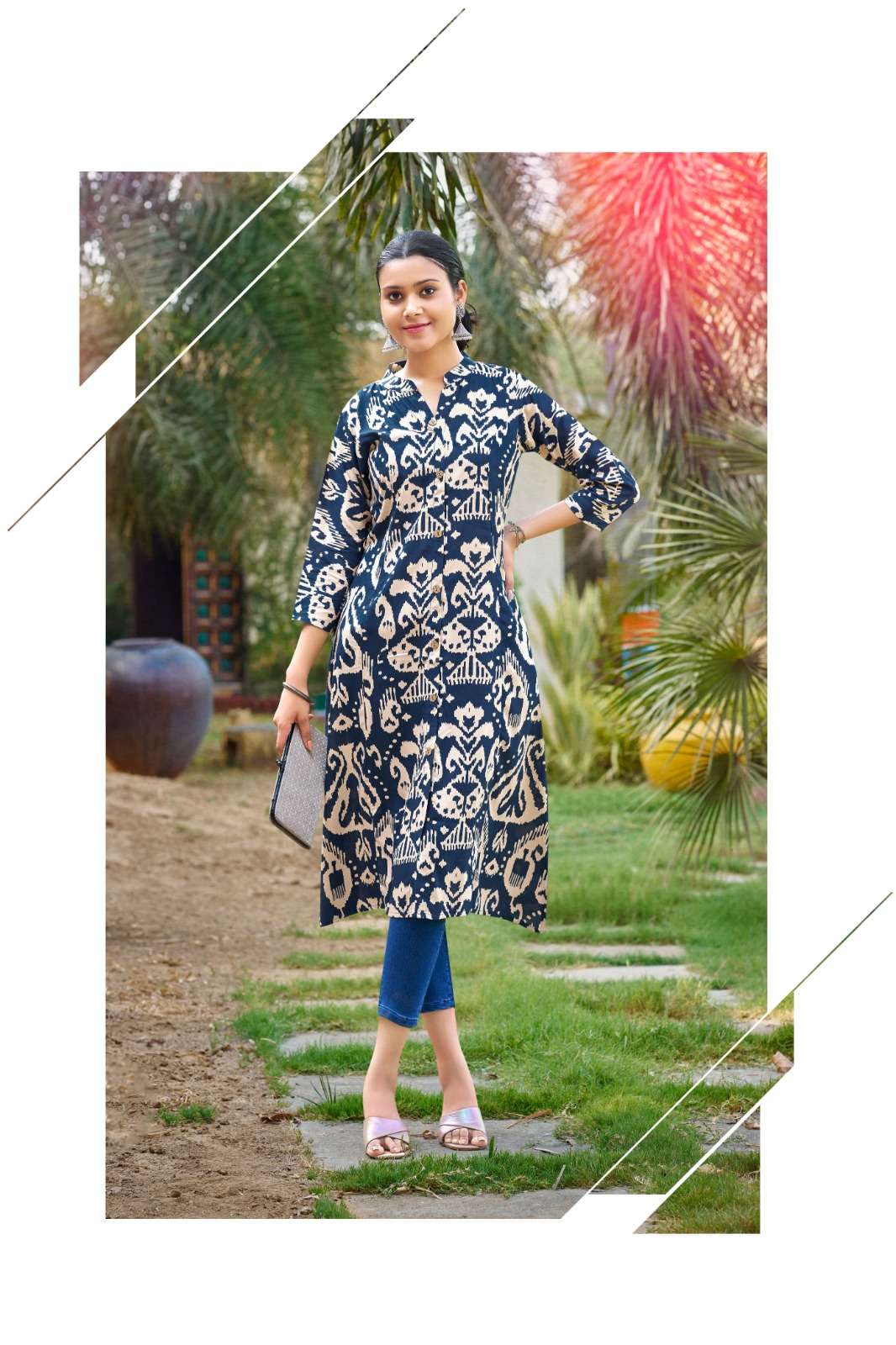 TT-1002 MI ONE PIECE RAYON A LINE PRINTED POCKET KURTI 