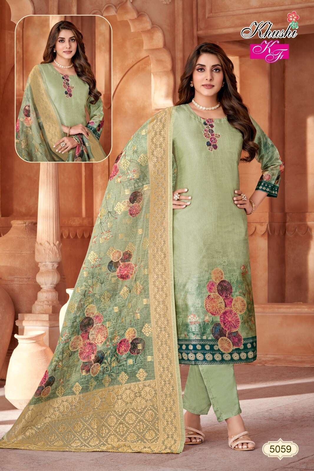 MUSLIN DIGITAL PRINT KURTI PANT DUPATTA SET BY KHUSHI FASHION 