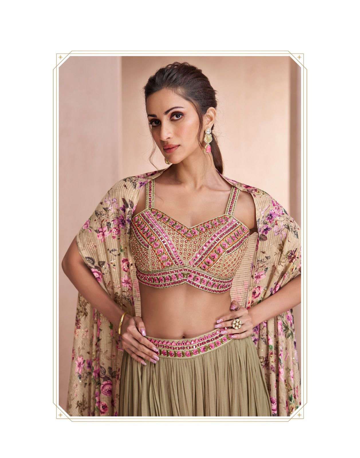 SY-5509 SI REAL GEORGETTE EMBROIDERY CROP TOP PLAZO WITH SHRUG