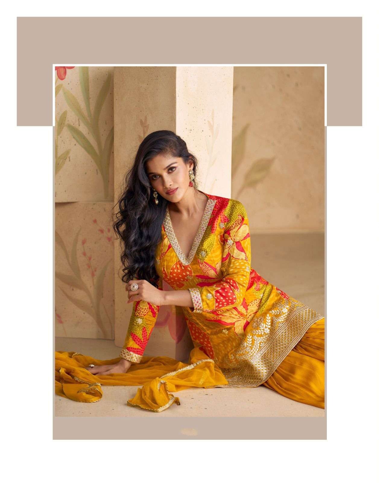 SY-5540 SG REAL CHINON SILK EMBROIDERY KURTI SHARARA & DUPATTA