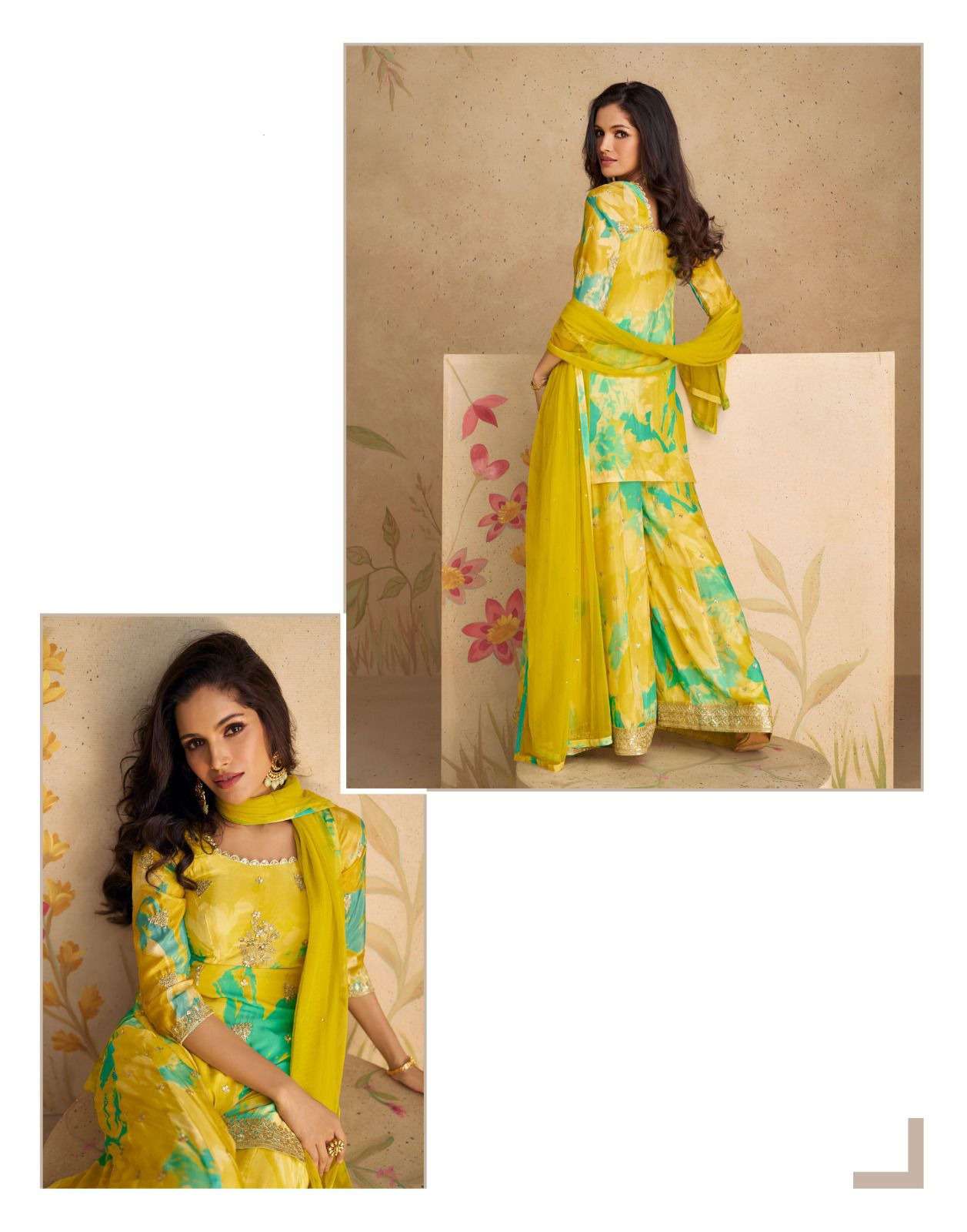 SY-5541 SG REAL CHINON SILK EMBROIDERY KURTI SHARARA & DUPATTA