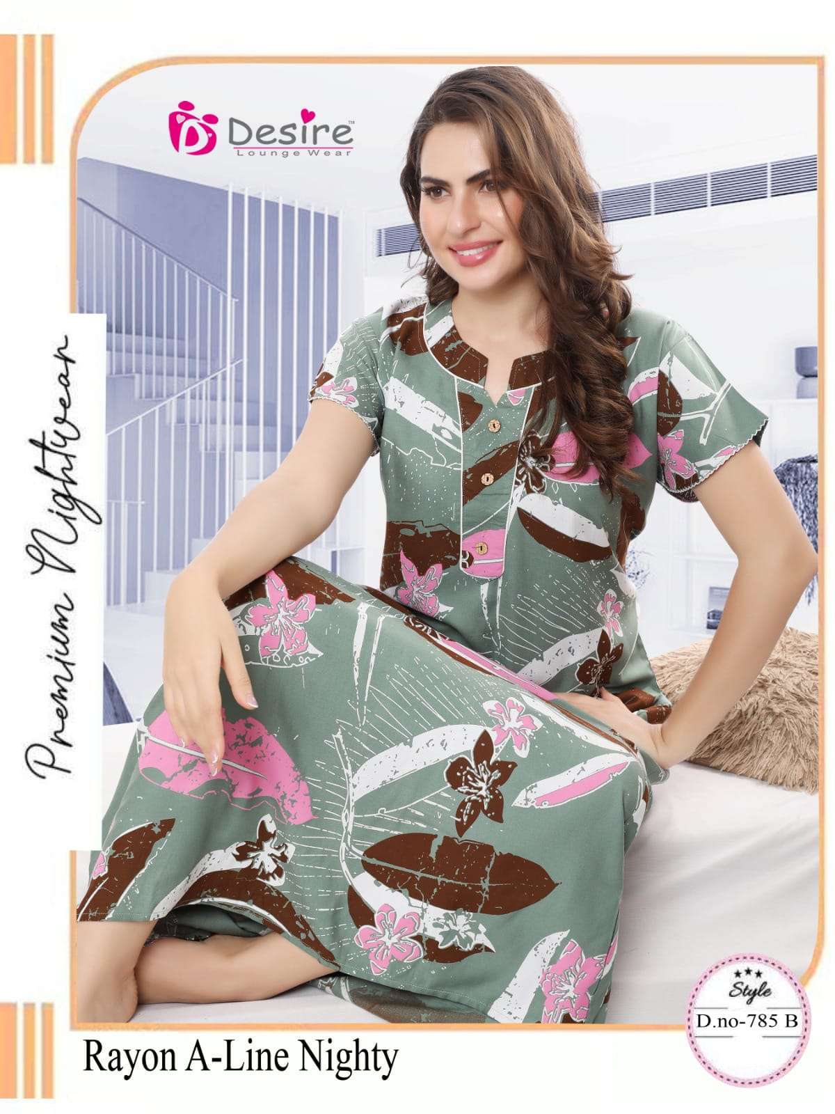 A-LINE RAYON PRINTED NIGHTY FOR WOMEN 