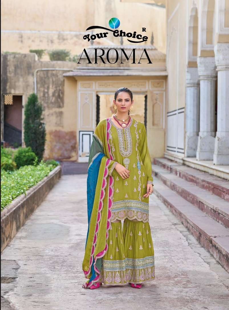 AROMA BY YOUR CHOICE REAL CHINON KURTI PLAZO WITH DUPATTA 