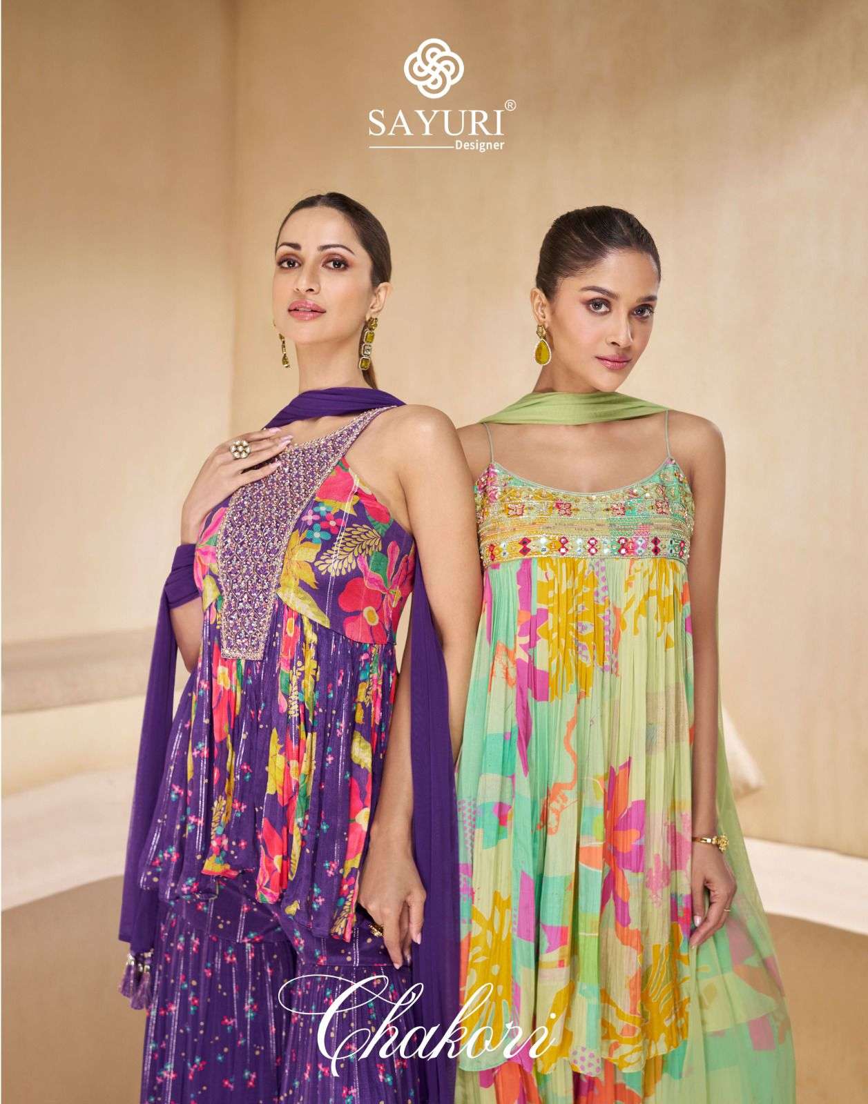 CHAKORI BY SAYURI DESIGNER REAL CHINON SILK EMBROIDERY WORK KURTI PLAZO WITH DUPATTA