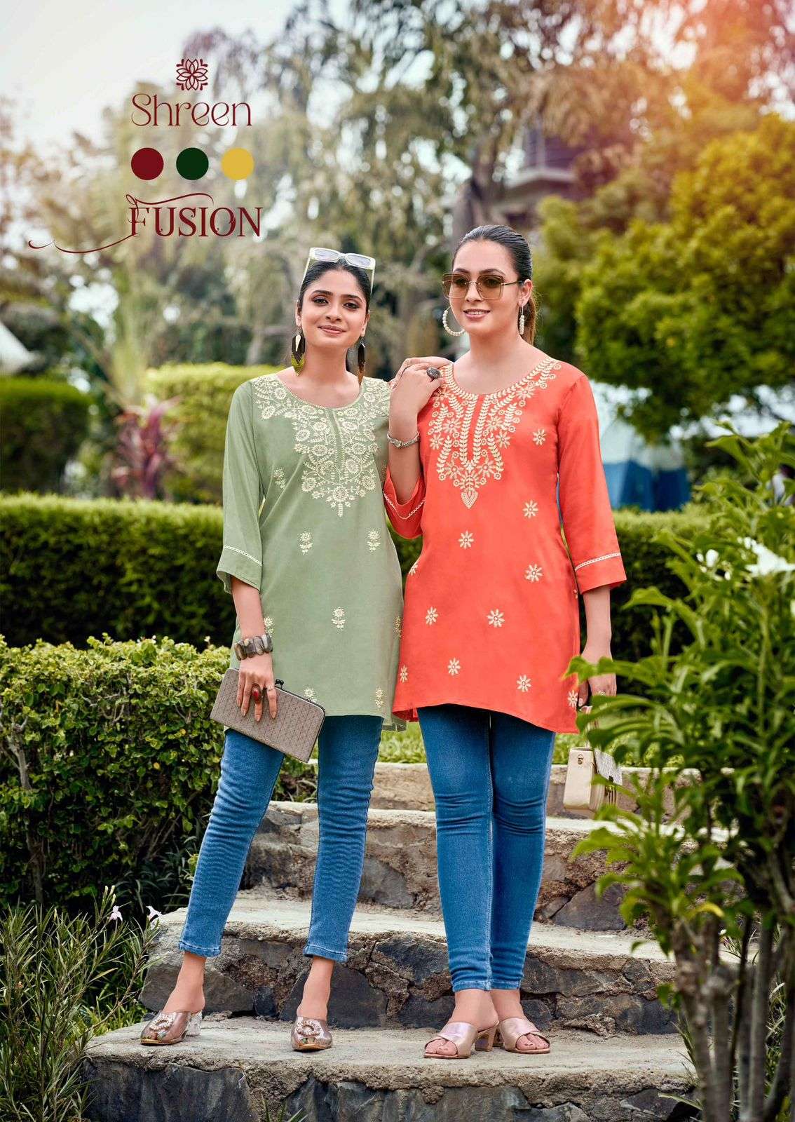 FUSION BY SHREEN RAYON TRENDY WESTERN LUCKNOWI WORK TUNICS 