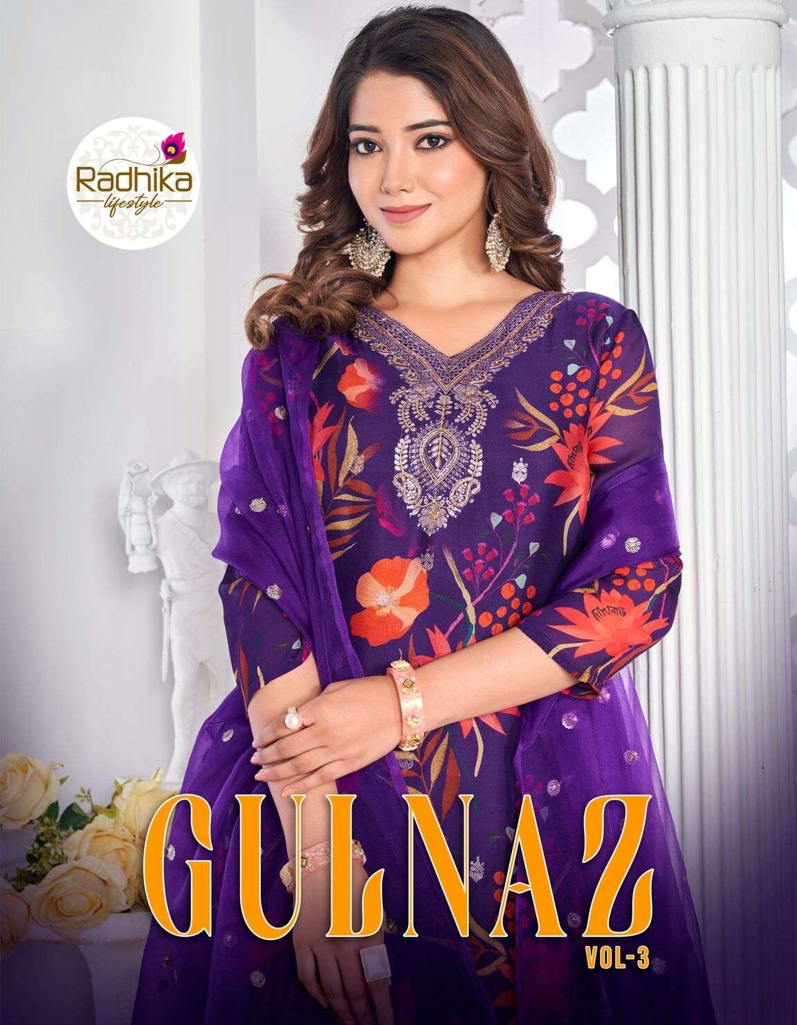 GULNAZ VOL-1 BY RADHIKA LIFESTYLE PURE ORGANZA WITH DIGITAL PRINT 3 PCS SET 