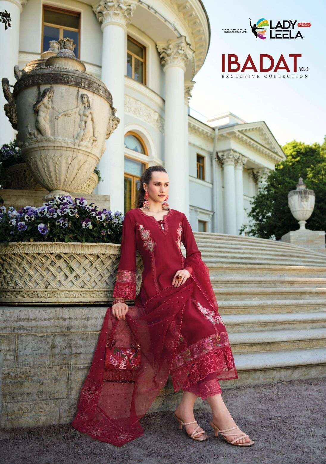 IBADAT VOL-3 BY LADY LEELA ORGANZA FABRIC WITH EMBROIDERY DIAMOND SCALPING WORK 