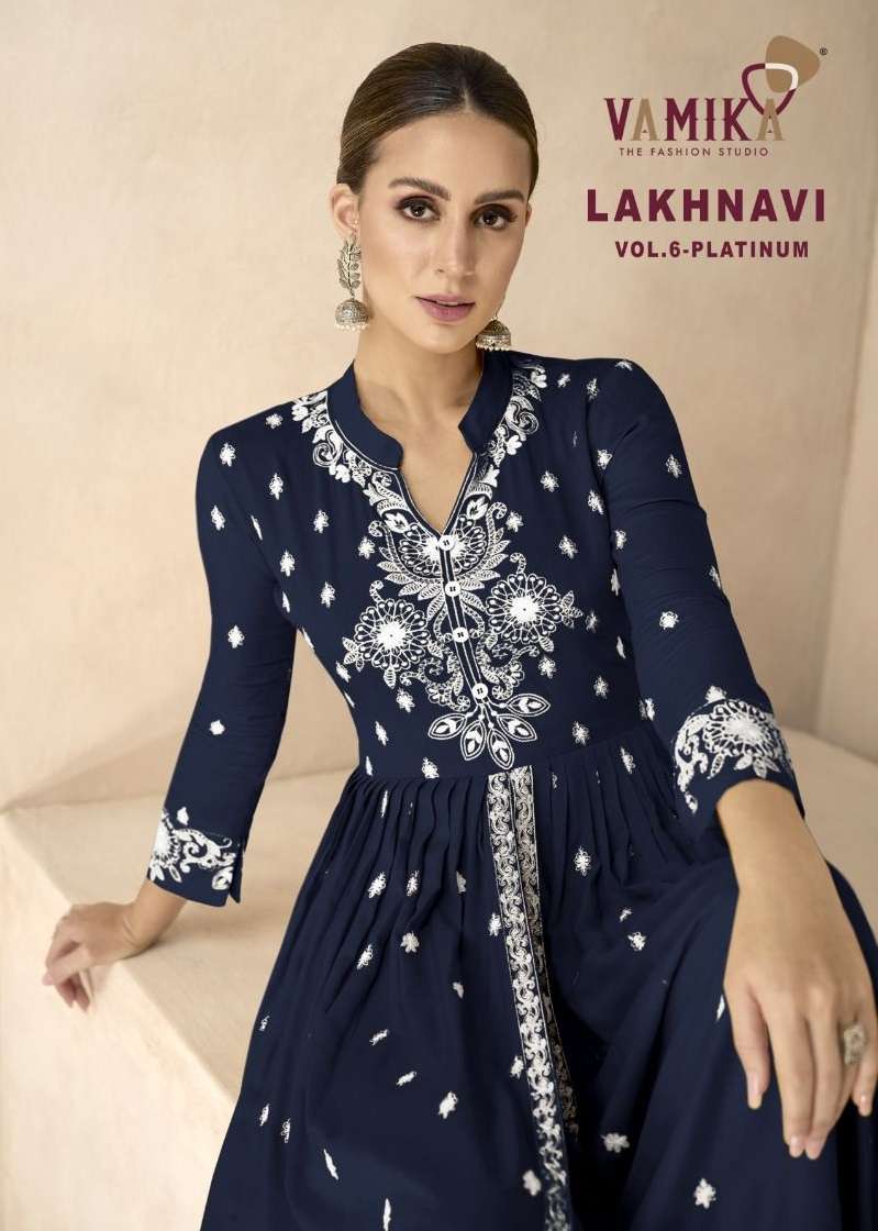 LAKHNAVI VOL-6 PLATINUM BY VAMIKA HEAVY RAYON EMBROIDERY KURTI PLAZO WITH DUPATTA 