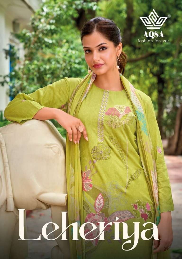 LEHERIYA BY AQSA PURE COTTON UNSTICHED KURTI PANT WITH DIGITAL PRINT DUPATTA 