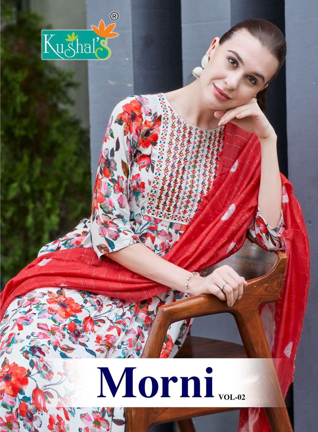 MORNI BY KUSHALS RINKLE FABRIC EMBROIDERY WORK IN NAIRA CUT STYLE 