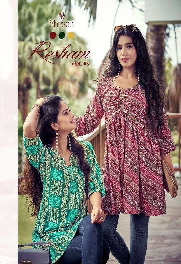 RESHAM VOL-5 BY SHREEN TRENDY WESTERN RAYON PRINT TUNICS 