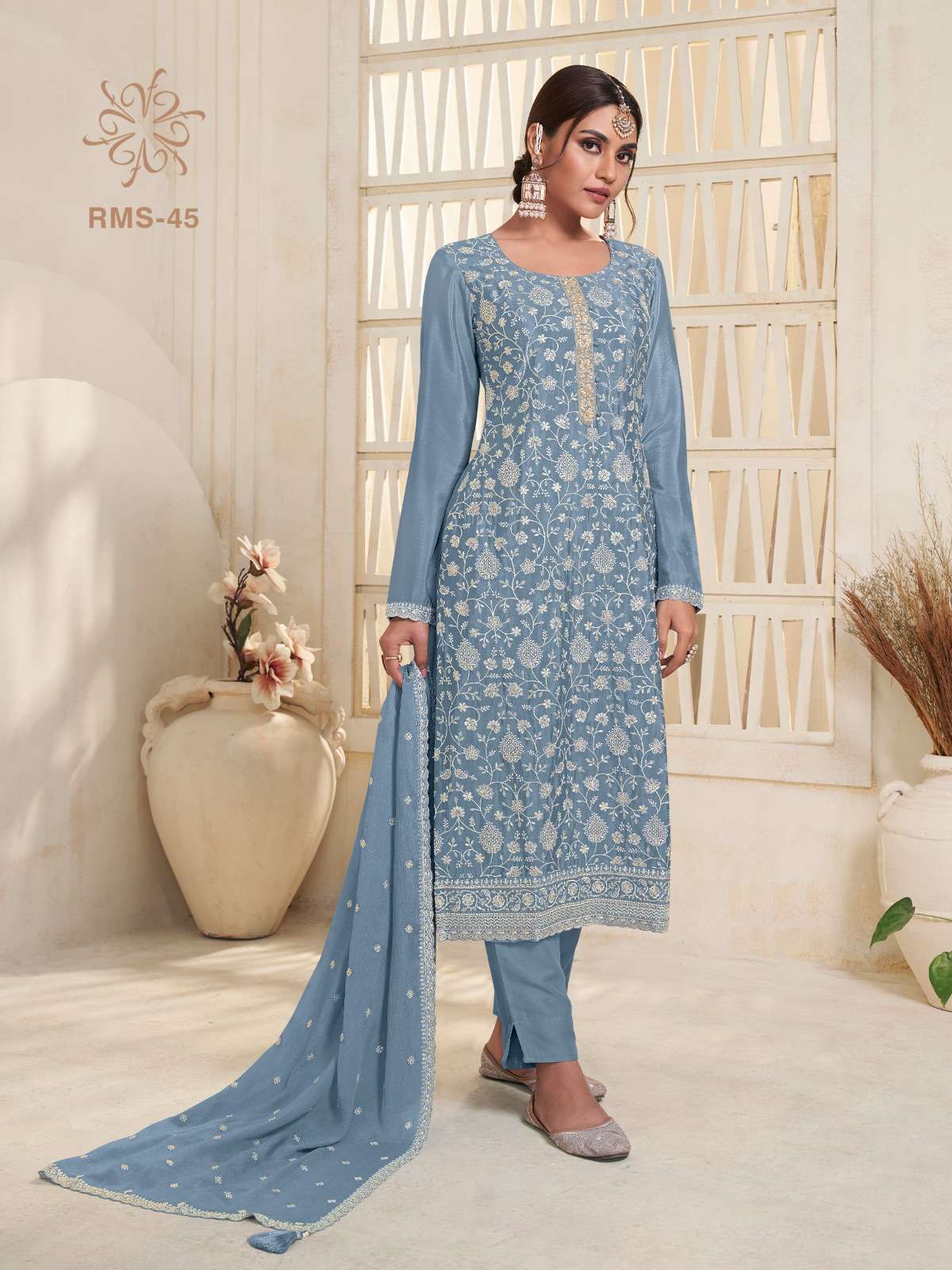 RMS- 44 TO 47 BY VINAY FASHION CHINON SILK KURTI PANT WITH DUPATTA 