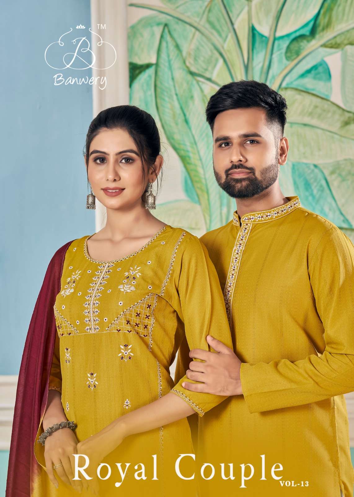 ROYAL COUPLE VOL-13 BY BANWERY PURE VISCOSE WEAVING STRIPE WITH EMBROIDERY STYLISH DESIGN 