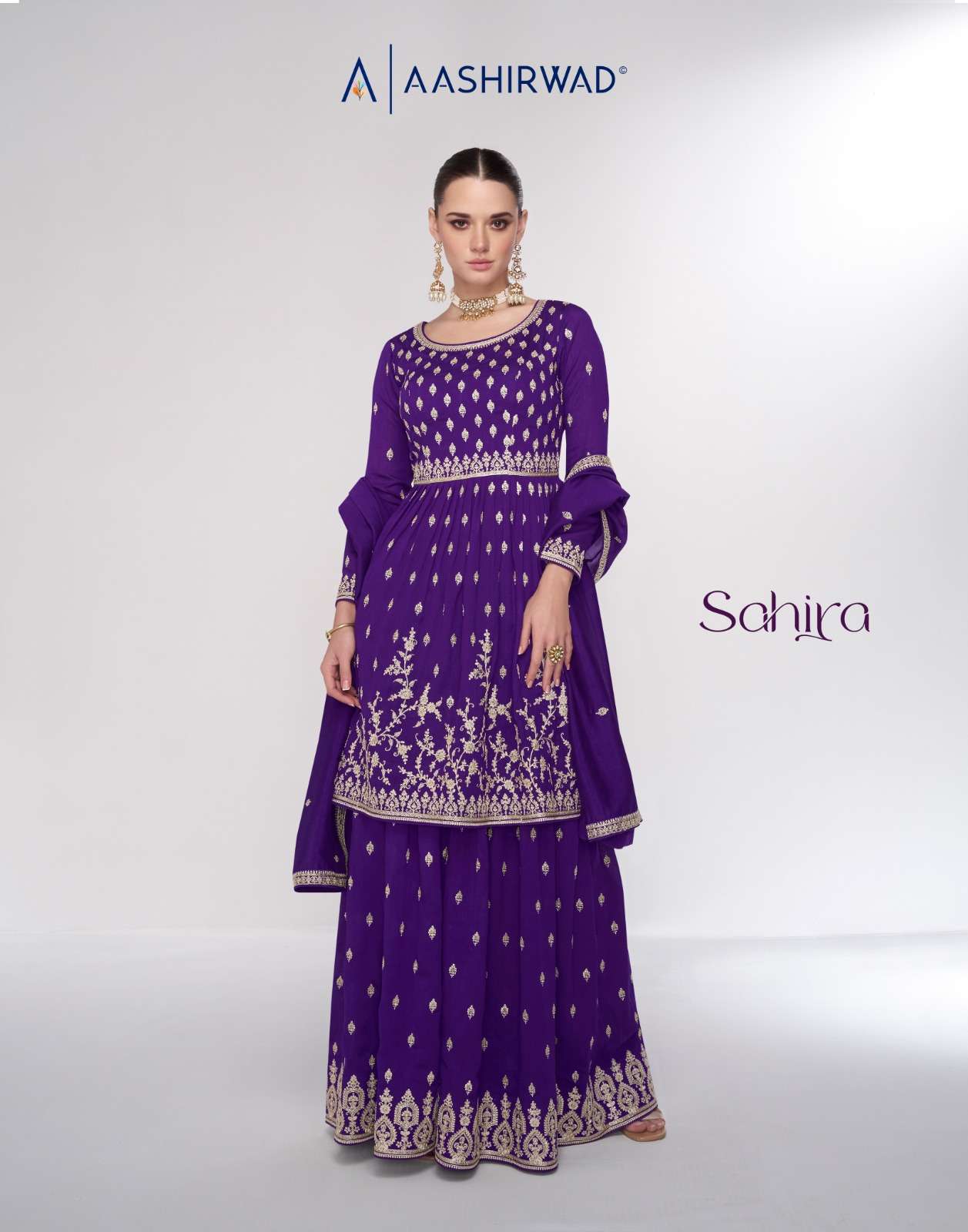 SAHIRA BY AASHIRWAD CREATION PREMIUM SILK HEAVY EMBROIDERY KURTI PLAZO WITH DUPATTA 