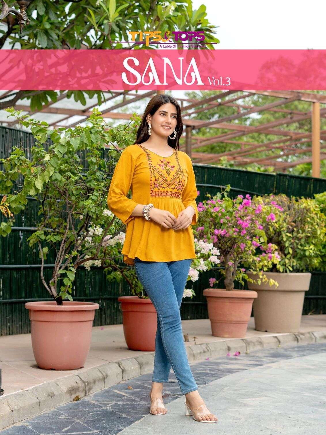 SANA VOL-3 BY TIPS & TOPS RAYON WRINKLE HEAVY EMBROIDERY TUNICS 