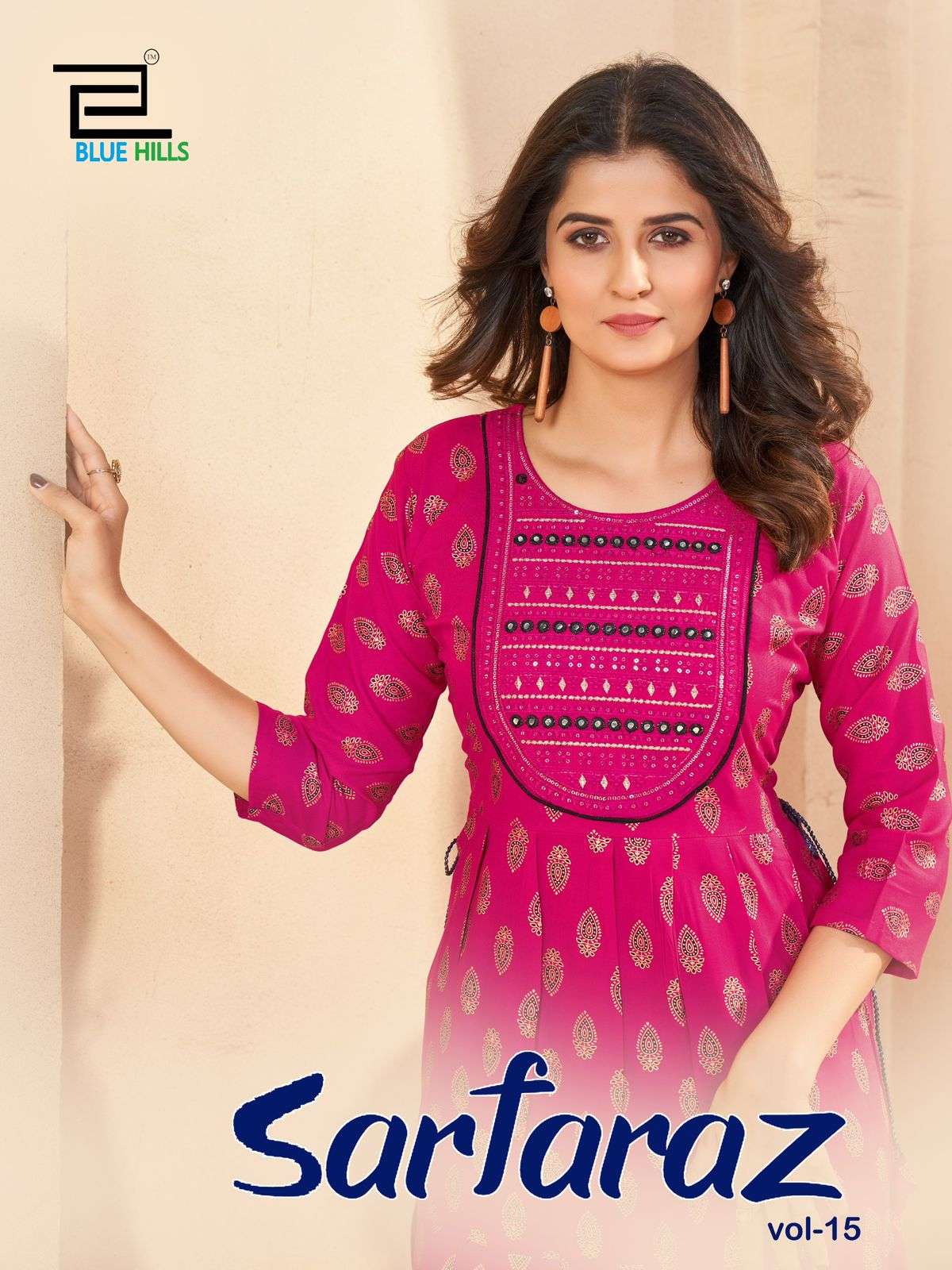 SARFARAZ VOL-15 BY BLUE HILLS RAYON PRINT EMBROIDERY NECK GOWN STYLE 