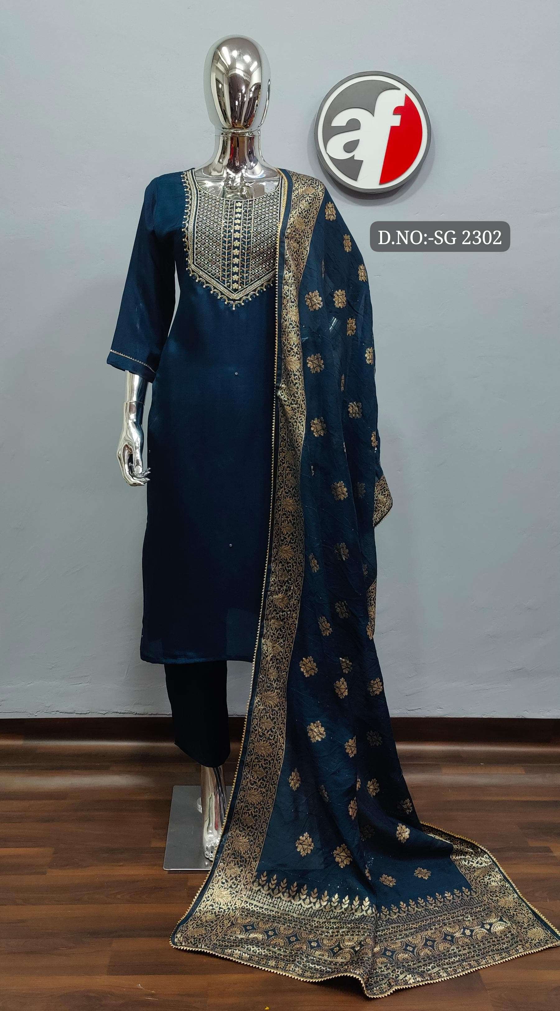 DESIGN NO.-2302 BY ANJU FABRICS HEAVY EMBROIDERY NECK WITH PRINTED DUPATTA 