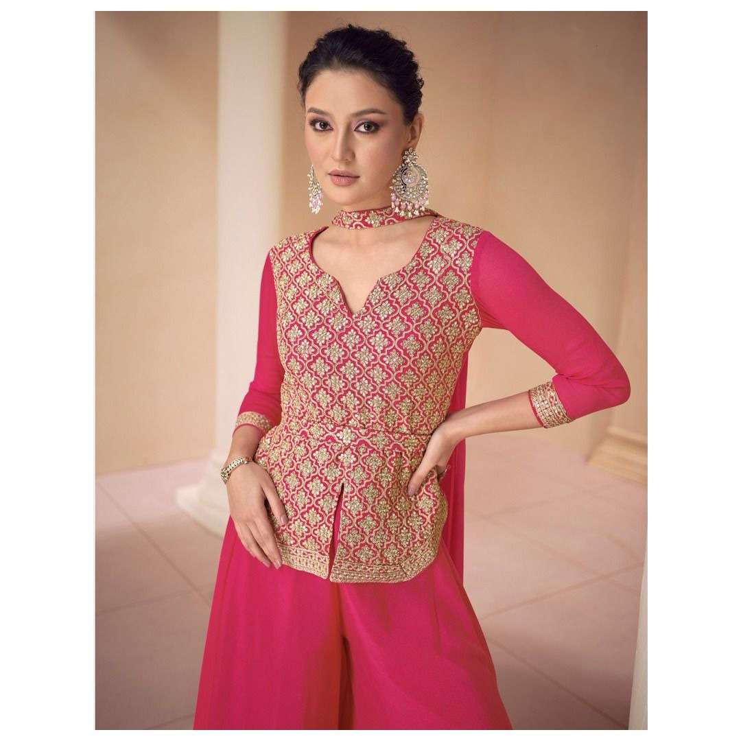 SR-5448 SY REAL CHINON SILK EMBROIDERY TOP PLAZO WITH DUPATTA 