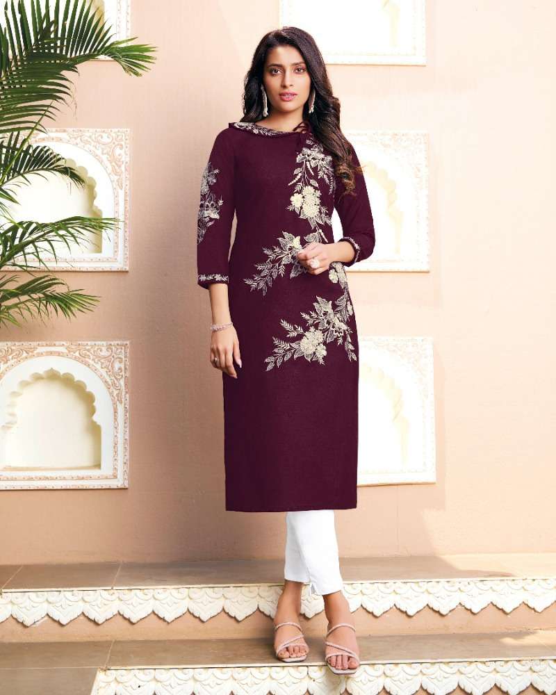 SS-02 KAAJAL PURE COTTON LINEN STYLISH EMBROIDERY WORK KURTI PANT 