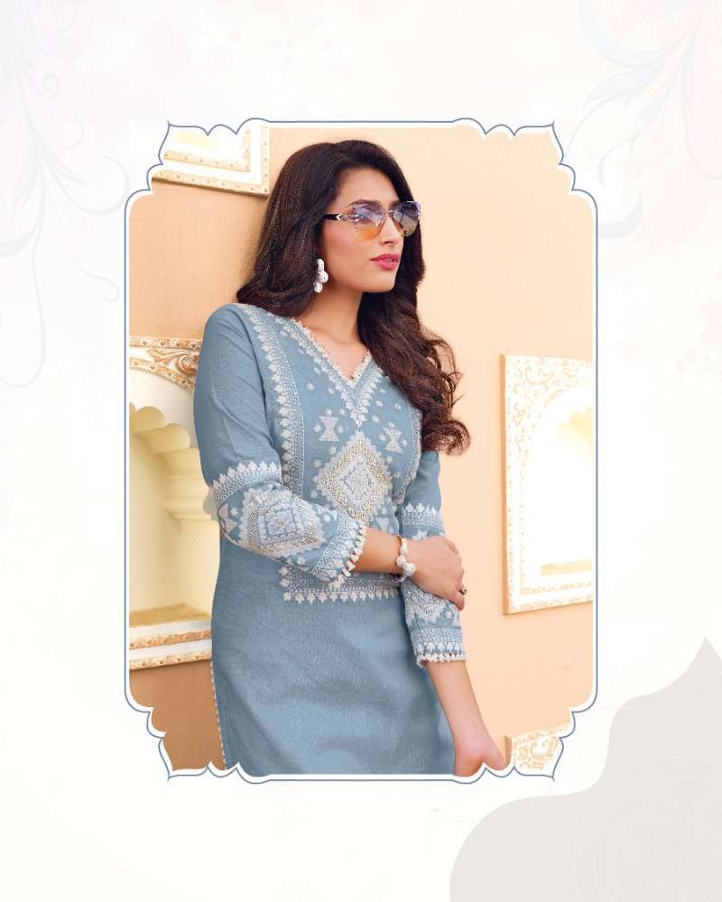 SS-04 KAVITAA PURE COTTON LINEN STYLISH EMBROIDERY WORK KURTI PANT 