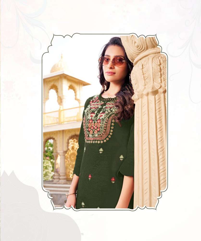 SS-05 KANIKAA PURE COTTON LINEN STYLISH EMBROIDERY WORK KURTI PANT 