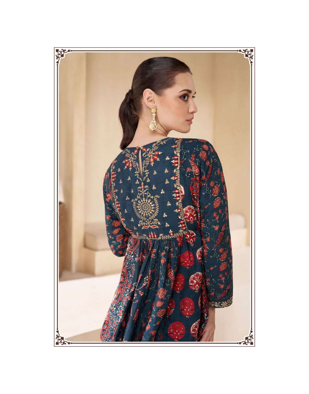 SY-5534 CH PURE CHINON SILK EMBROIDERY KURTI PLAZO WITH DUPATTA 