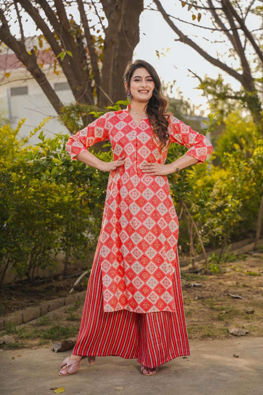 TF-1805 RED COLOUR RAYON HEAVY DIGITAL PRINT KURTI PLAZO WITH FULL INNER 