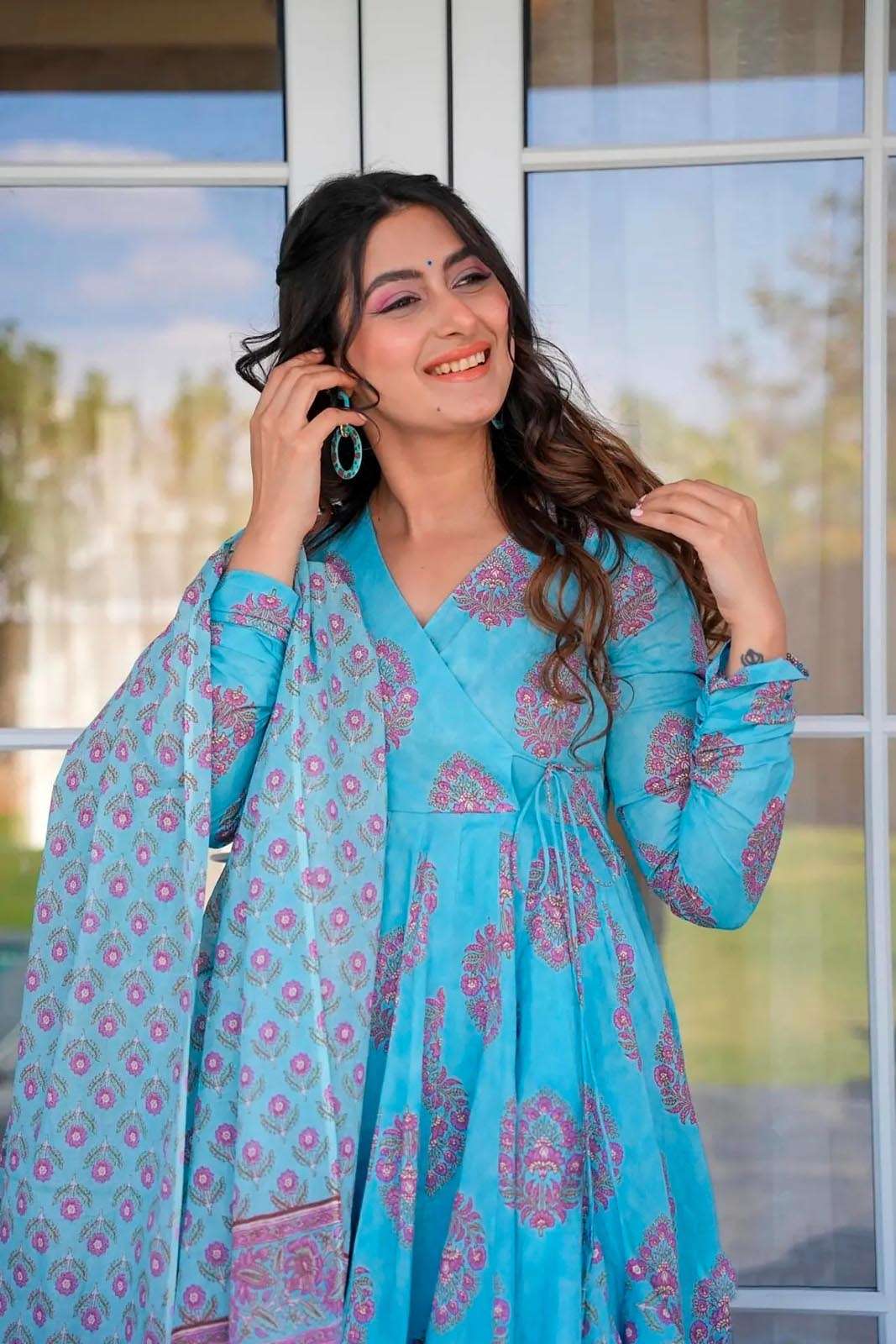 TF-307 SU PURE MUSLIN ANGRAKHA STYLE KURTI DIGITAL PRINT WITH HALF INNER 