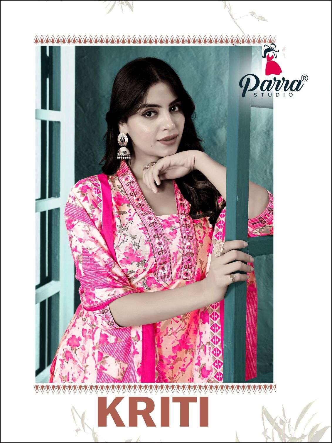 7 KURTI PANT DUPATTA WITH CHANDERI PRINT & HANDWORK BY PARRA STUDIO