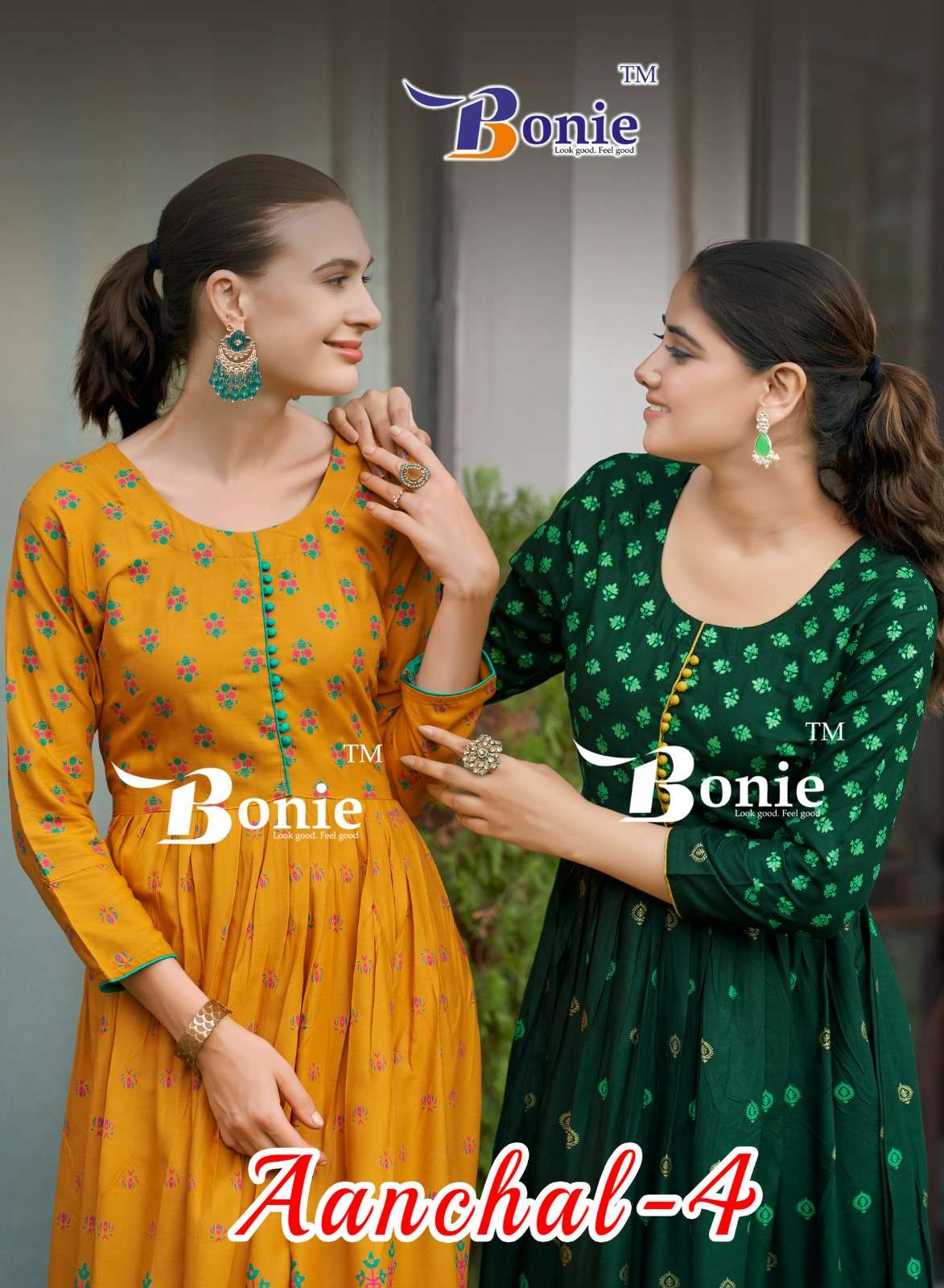 AANCHAL VOL-4 BY BONIE RAYON PRINT WITH LONG GHERA KURTI 