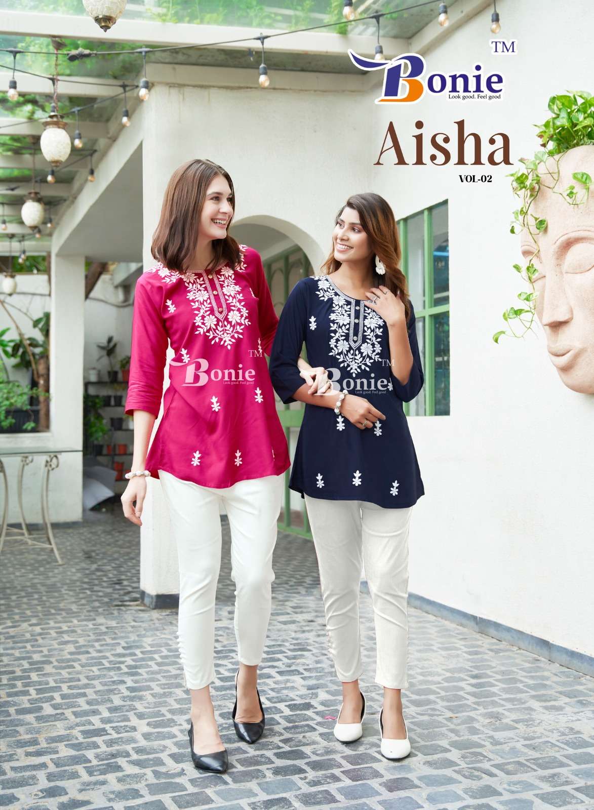 ALISHA VOL-2 BY BONIE EMBROIDERY WORK WITH LUCKNOWI TASTE STYLISH SHORT TUNICS 