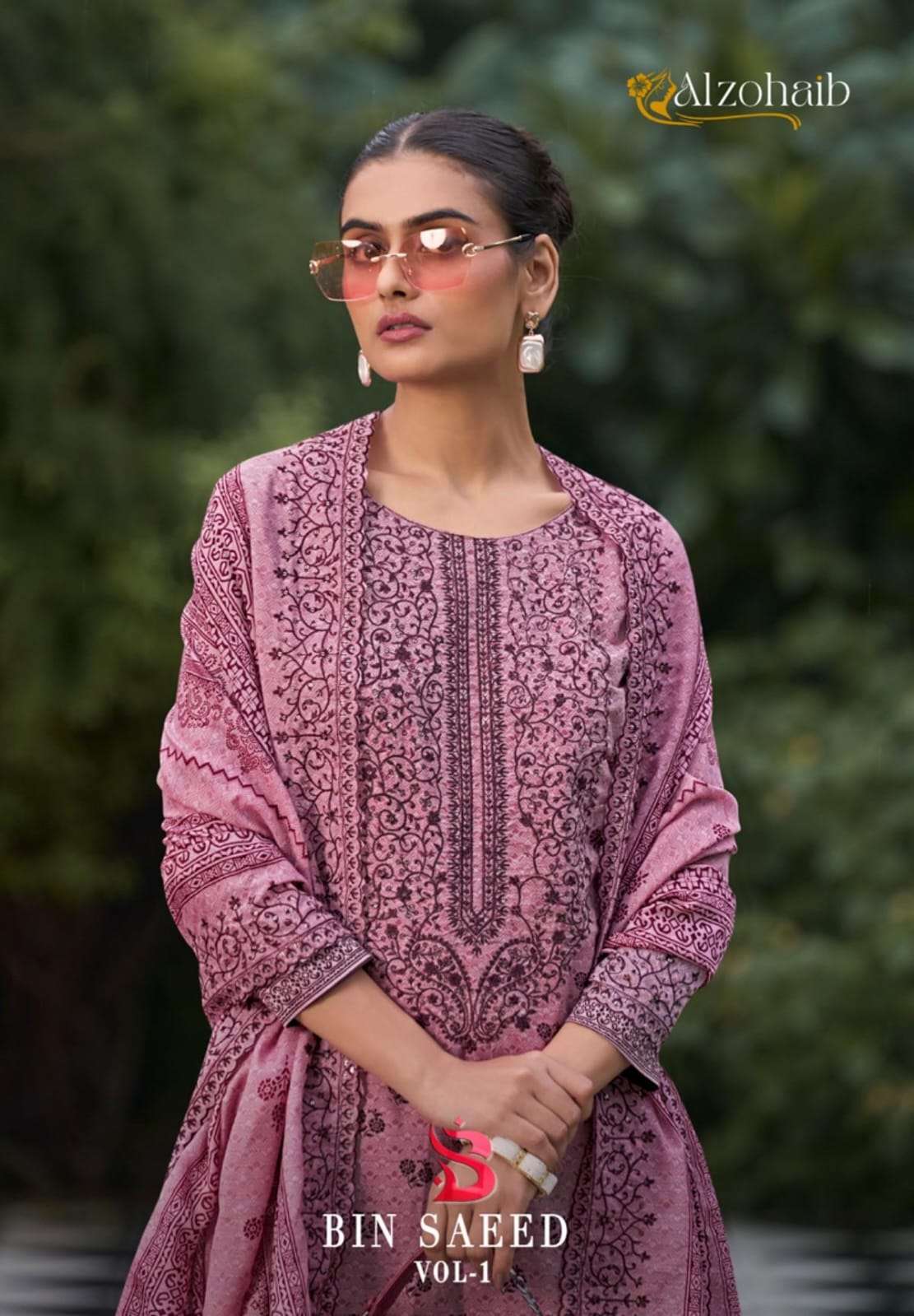 BIN SAEED VOL-1 BY ALZOHIAB PURE COTTON WITH HEAVY EMBROIDERY UNSTICHED SALWAR SUITS 