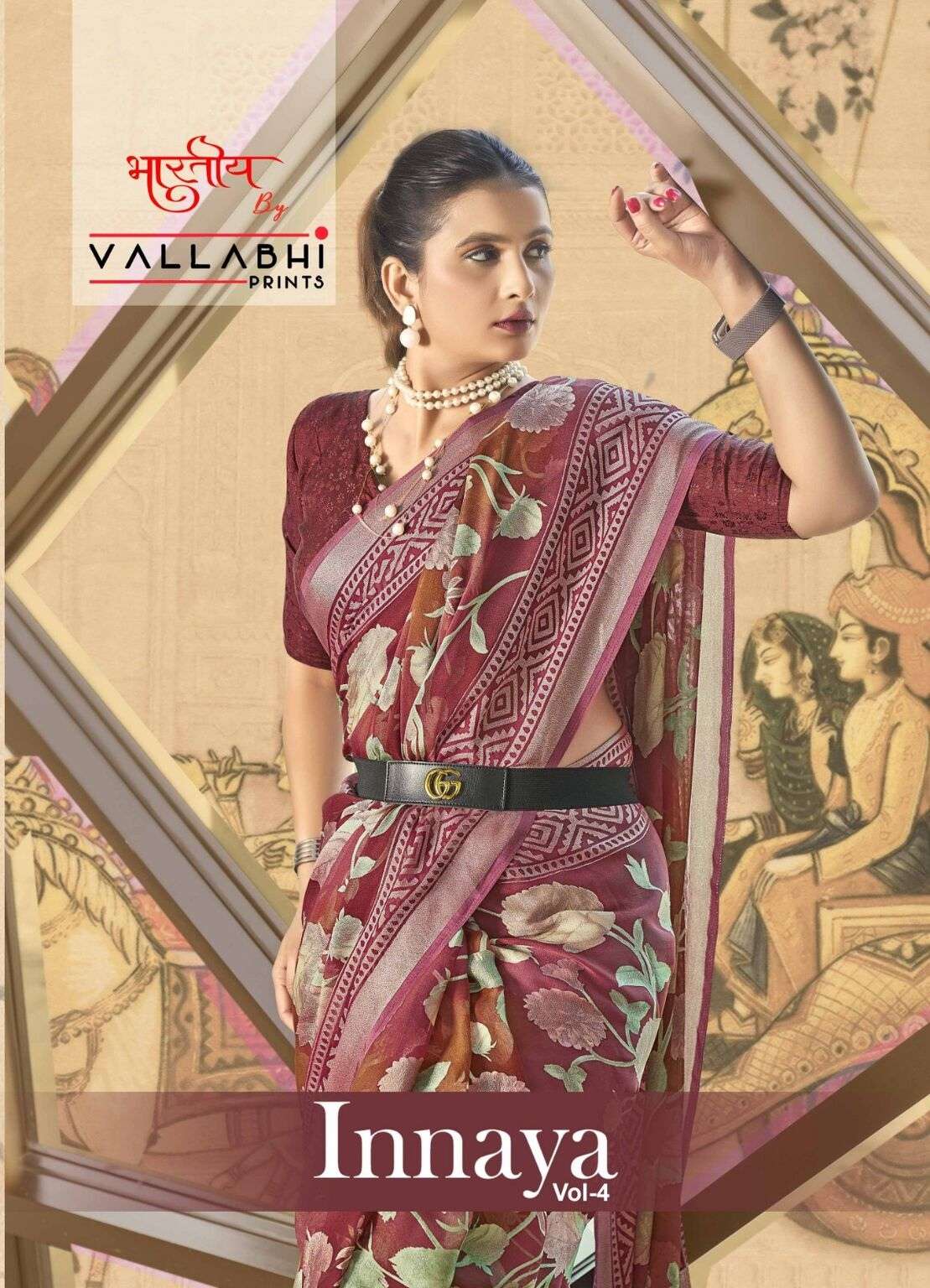 INNAYA VOL-4 BY VALLABHI BRASSO FABRIC PRINTED SAREES WITH BELT 