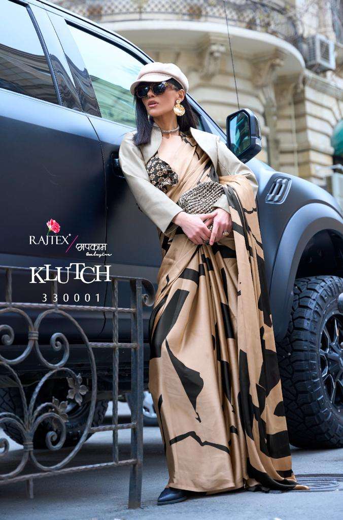 KLUTCH BY RAJTEX JAPAN STYLISH SATIN PRINT SAREES 