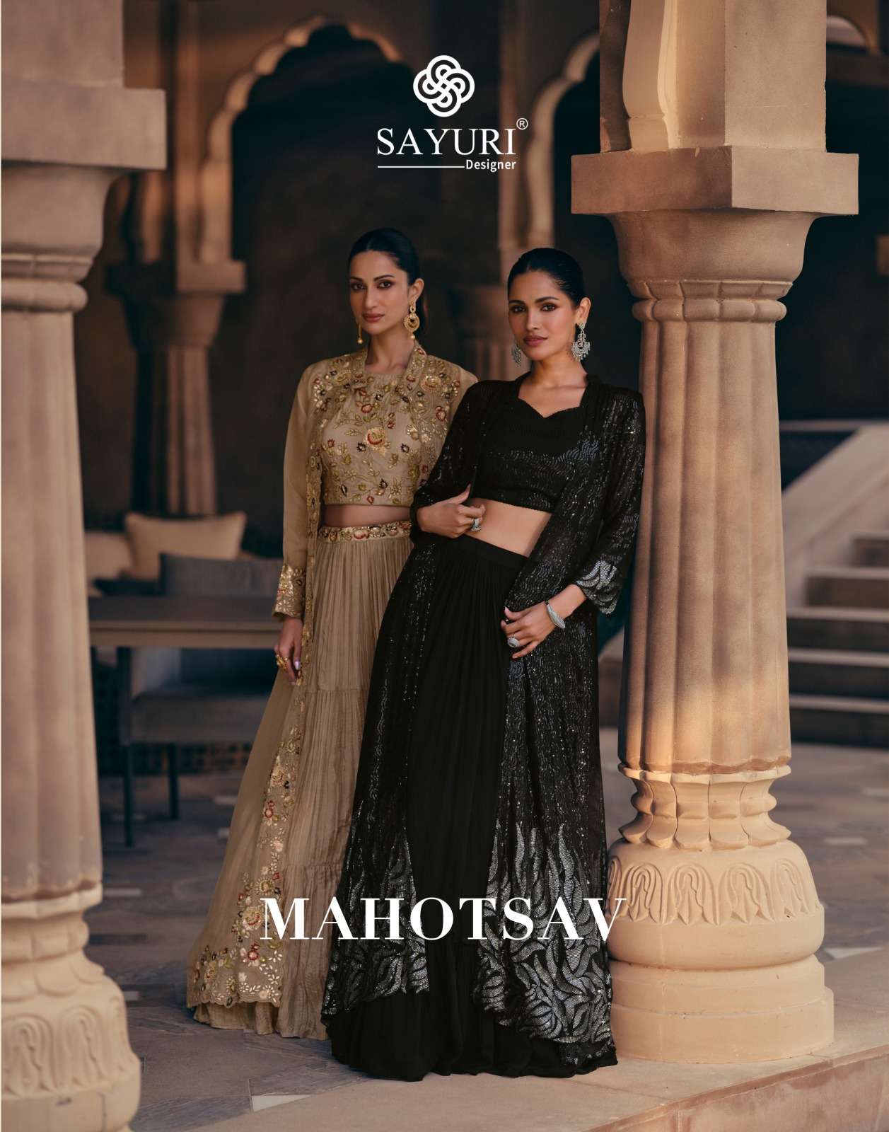 MAHOTSAV BY SAYURI DESIGNER REAL CHINON SILK HEAVY EMBROIDERY WITH CANCAN CROP TOP LEHENGA WITH SHRUG