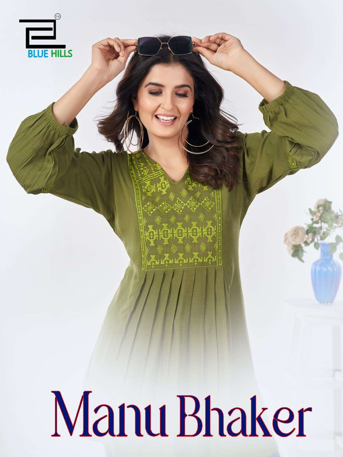 MANU BHAKER BY BLUE HILLS RAYON FABRIC WITH RINKLE WORK TOUCH SHORT TUNICS 