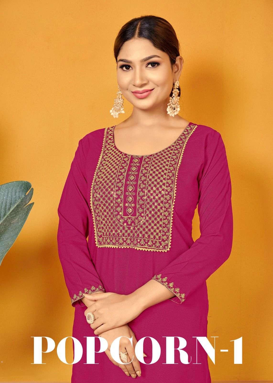 POPCORN VOL-1 BY SANGEET MALAI RAYON GOLD EMBROIDERY SEQUENCE WORK KURTI 