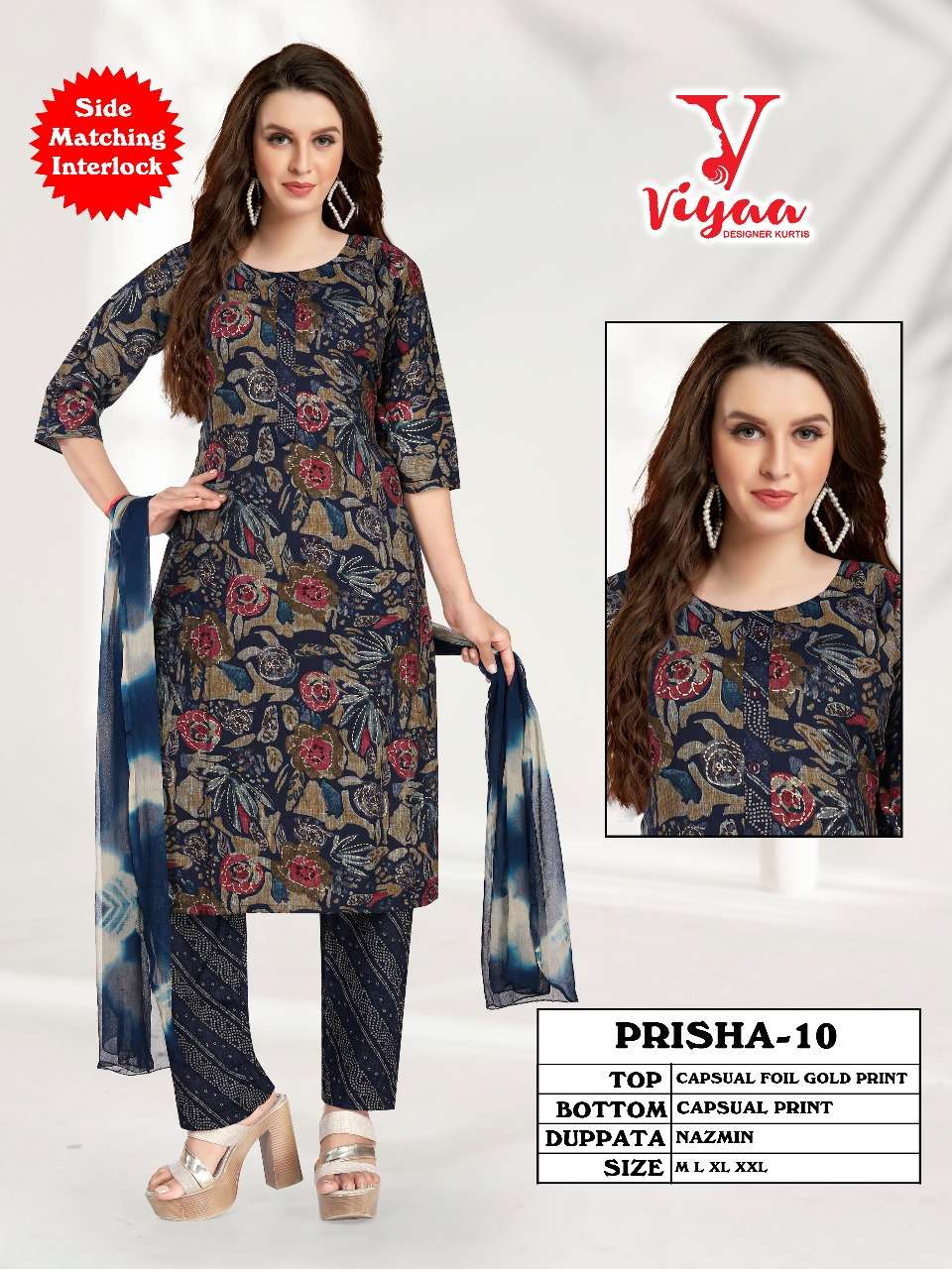 PRISHA BY VIYAA CAPSULE GOLD FPOL PRINT COMBO 3 PCS WITH ONE SIDE POCKET  