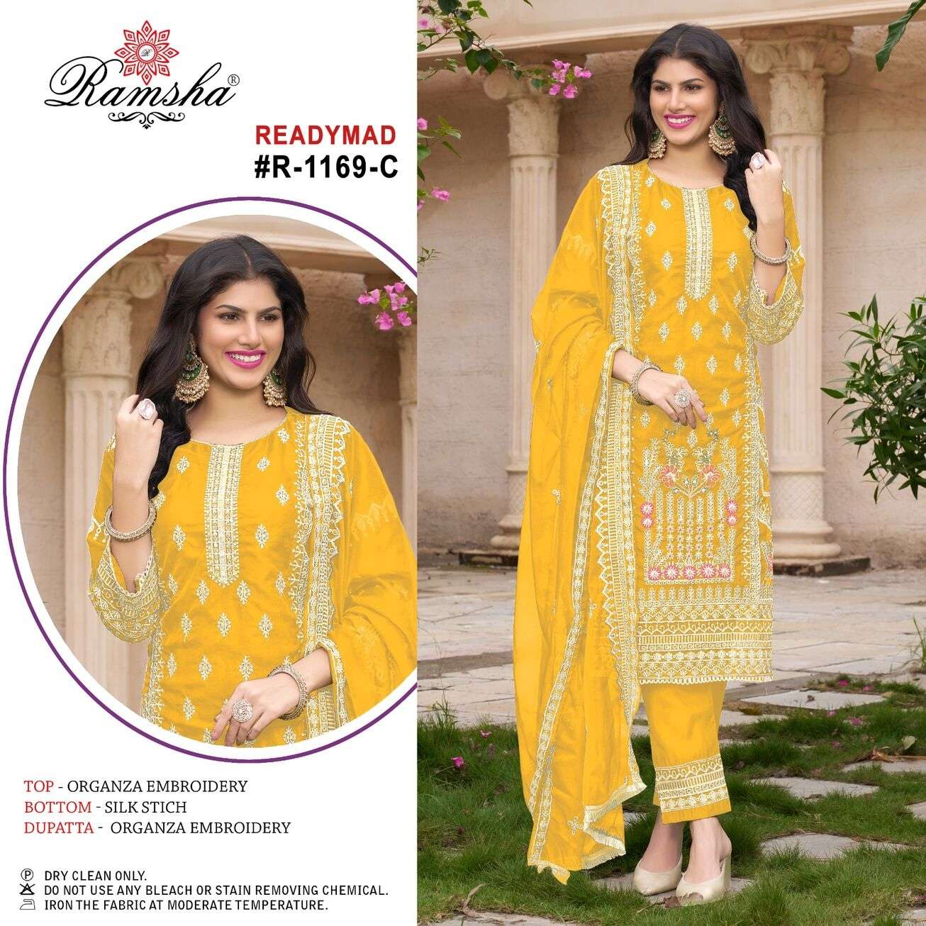 R-1169 NX BY RAMSHA ORGANZA EMBROIDERY KURTI PANT WITH DUPATTA 