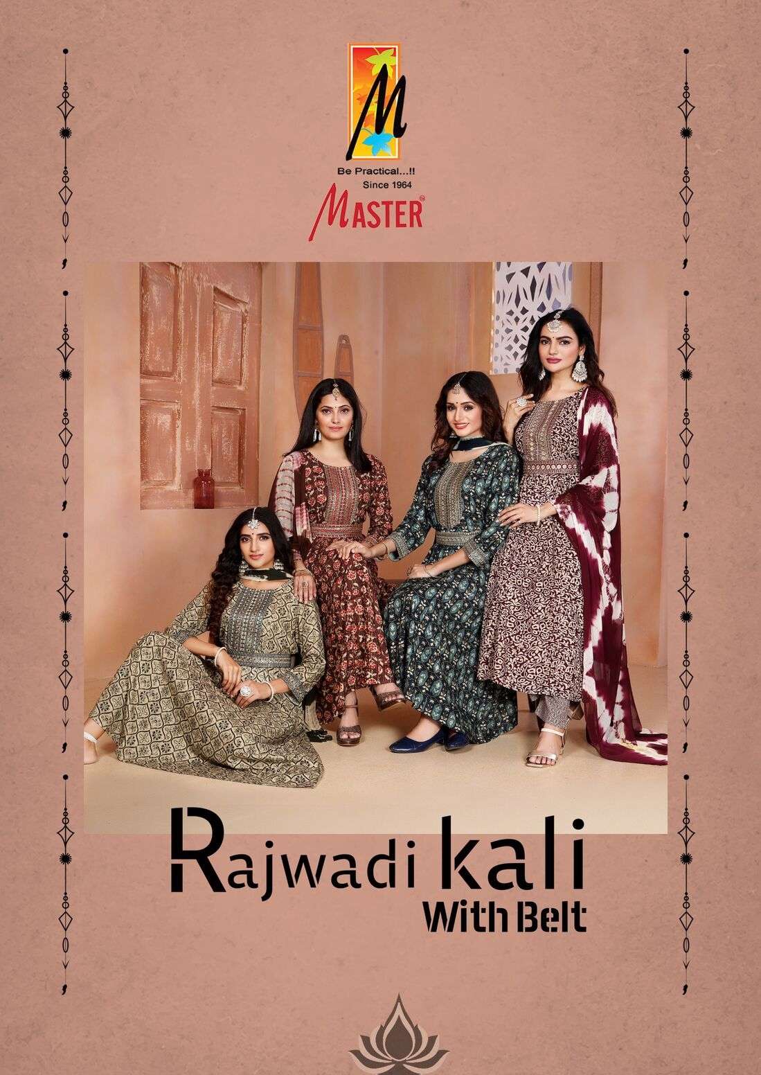 RAJWADI KALI WITH BELT BY MASTER RAYON FOIL PRINT KURTI PANT WITH NAZMIN DUPATTA 