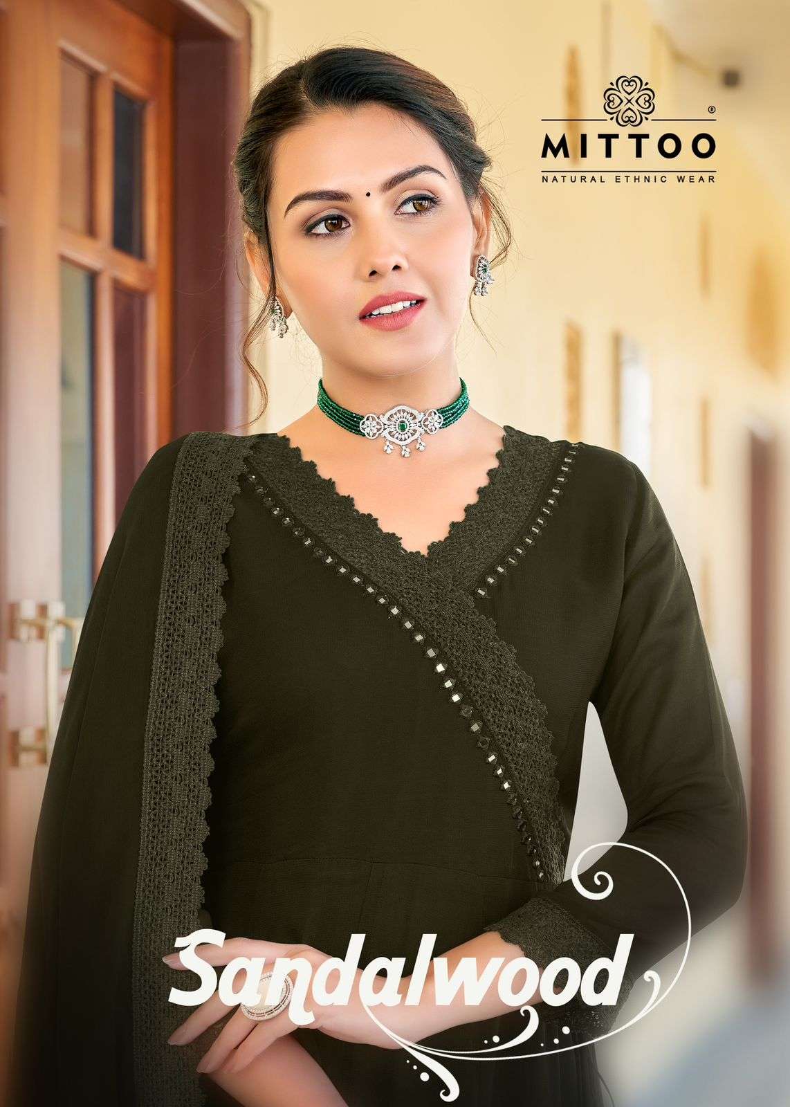 SANDALWOOD BY MITTOO EMBROIDERY STONE WORK KURTI PLAZO WITH DUPATTA 
