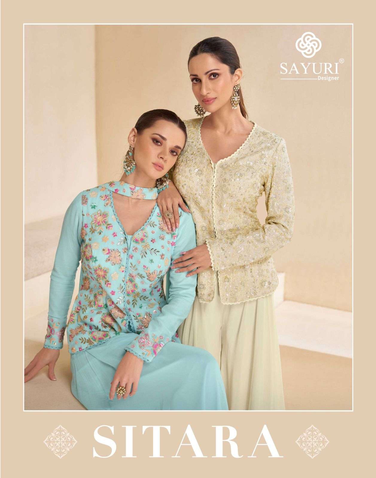 SITARA BY SAYURI DESIGNER REAL GEORGETTE WEDDING WEAR EMBROIDERY KURTI PLAZO WITH DUPATTA 