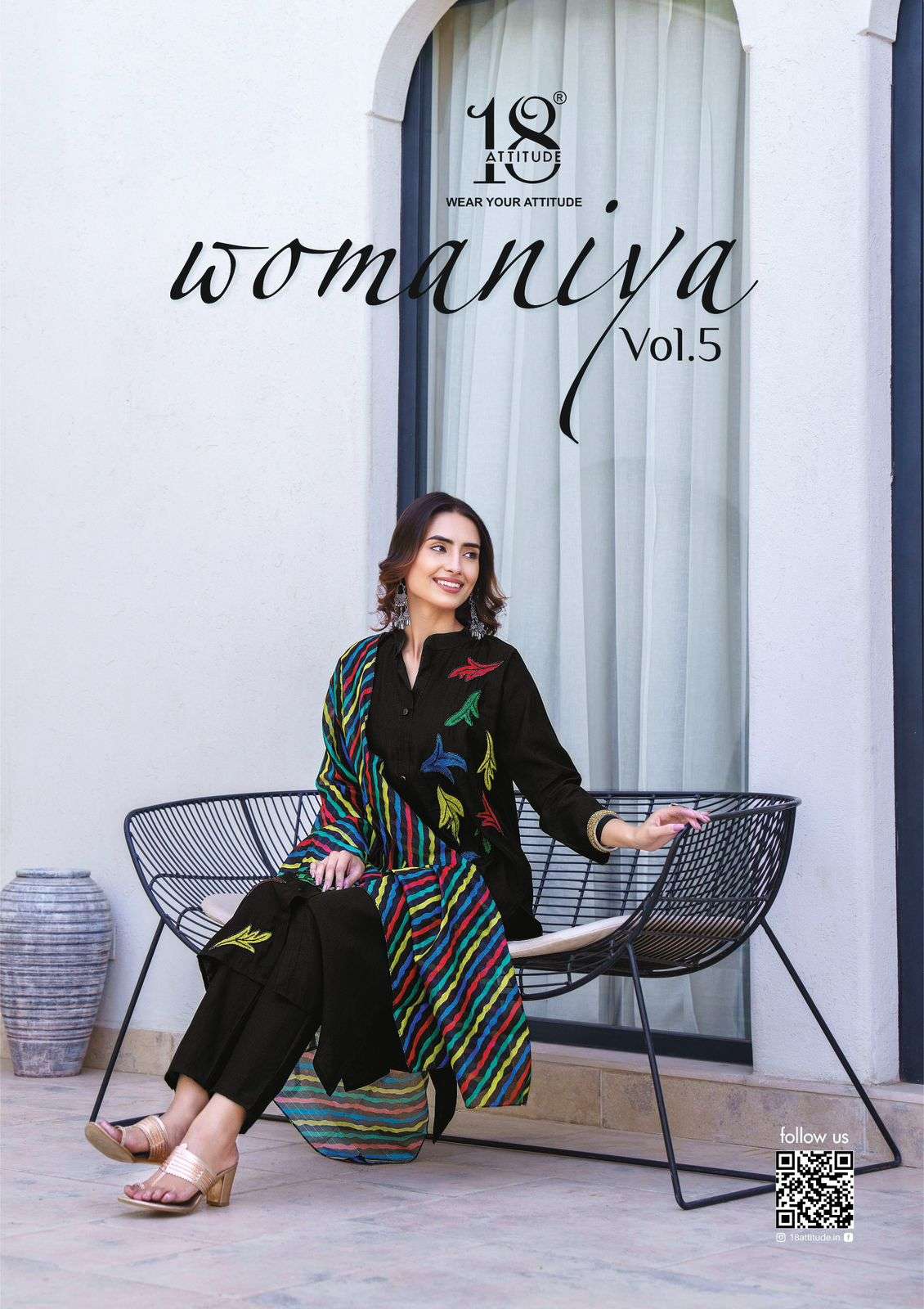 WOMANIYA VOL-5 BY 18 ATTITUDE VISCOSE KURTI PANT WITH DIGITAL LEHRIYA DUPATTA 